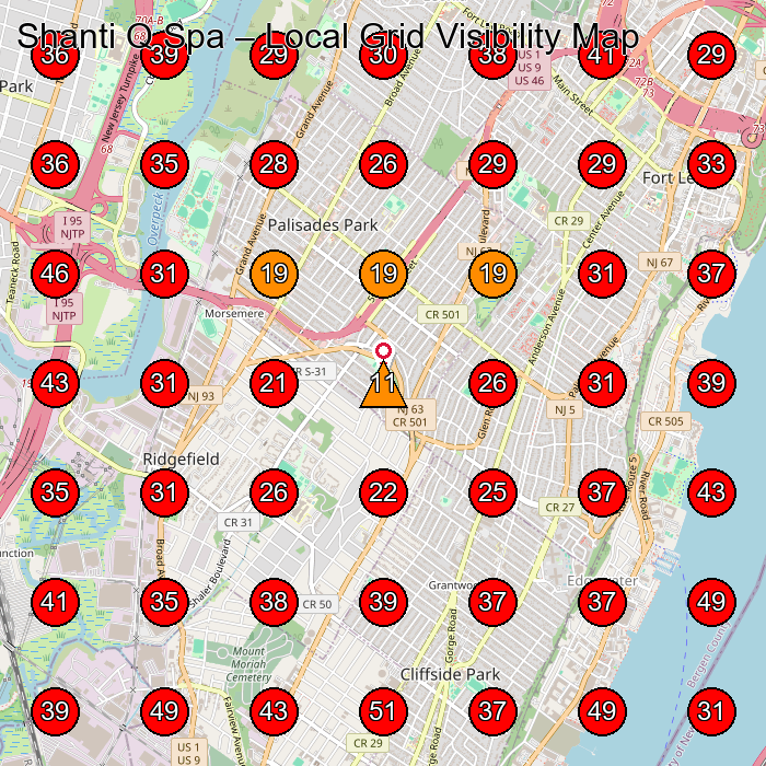 Shanti Q Spa GeoGrid visibility map for Massage Spa in Palisades Park